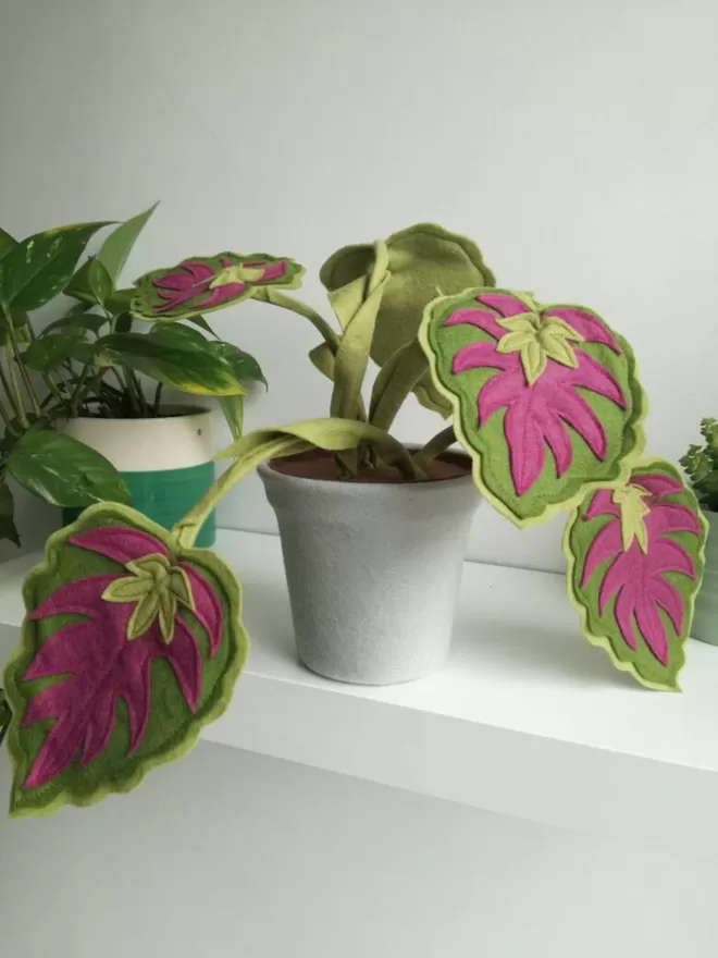 Pink Leaved Handmade Felt Plant