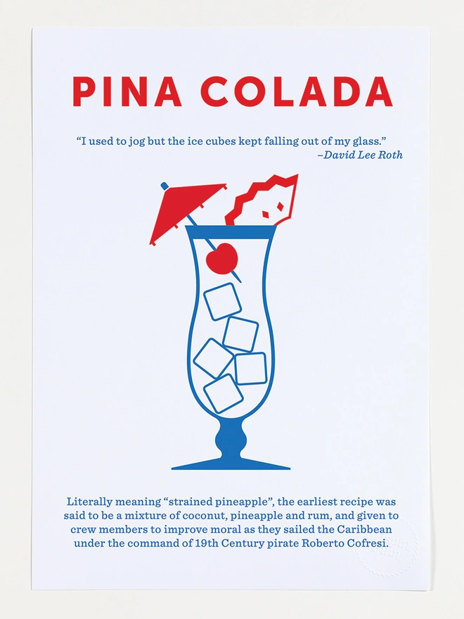 'pina colada' screen print in blue and red