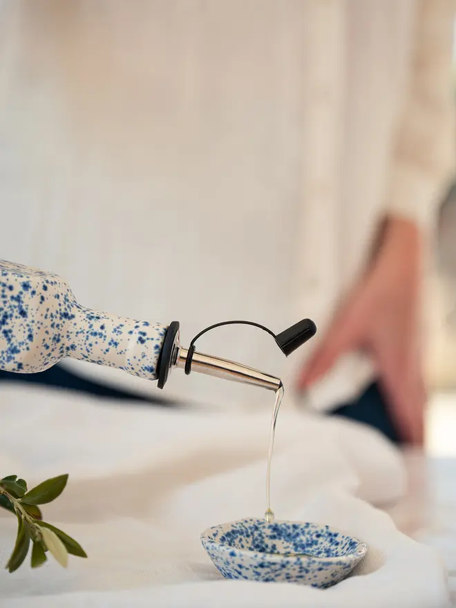 olive oil bottle. pourer bottle, ceramic oil bottle, jenny hopps pottery