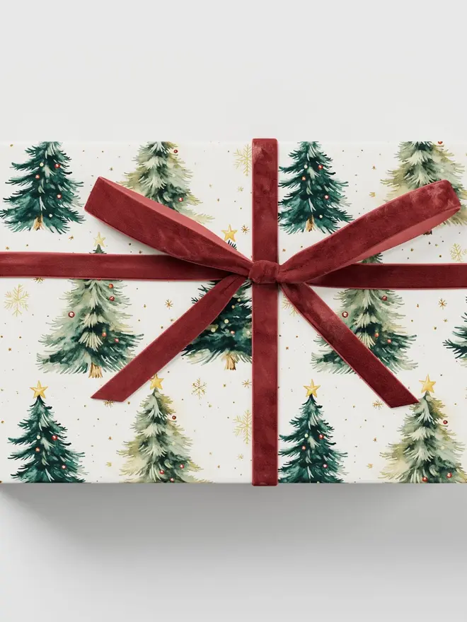 White Background Christmas Tree Wrapping Paper