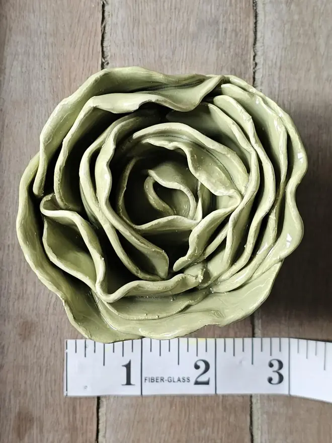 olive green ceramic peony rose flower pottery art decor wall hanging gift 