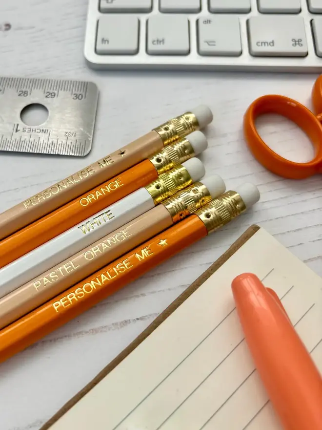 Personalised Orange Mix Colour HB Pencils 