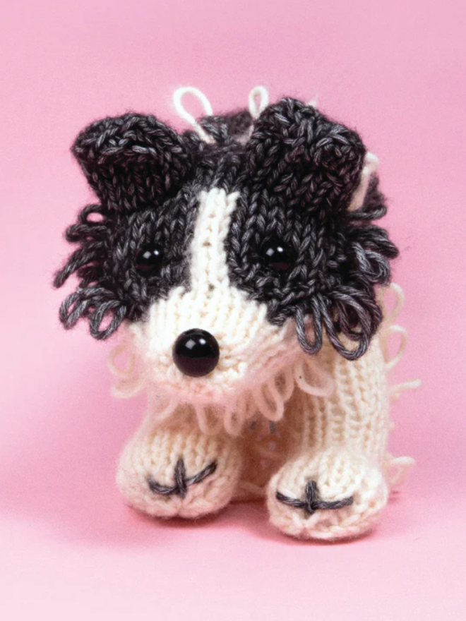 Jess the Border Collie Knitting Kit. A small knitted border collie.