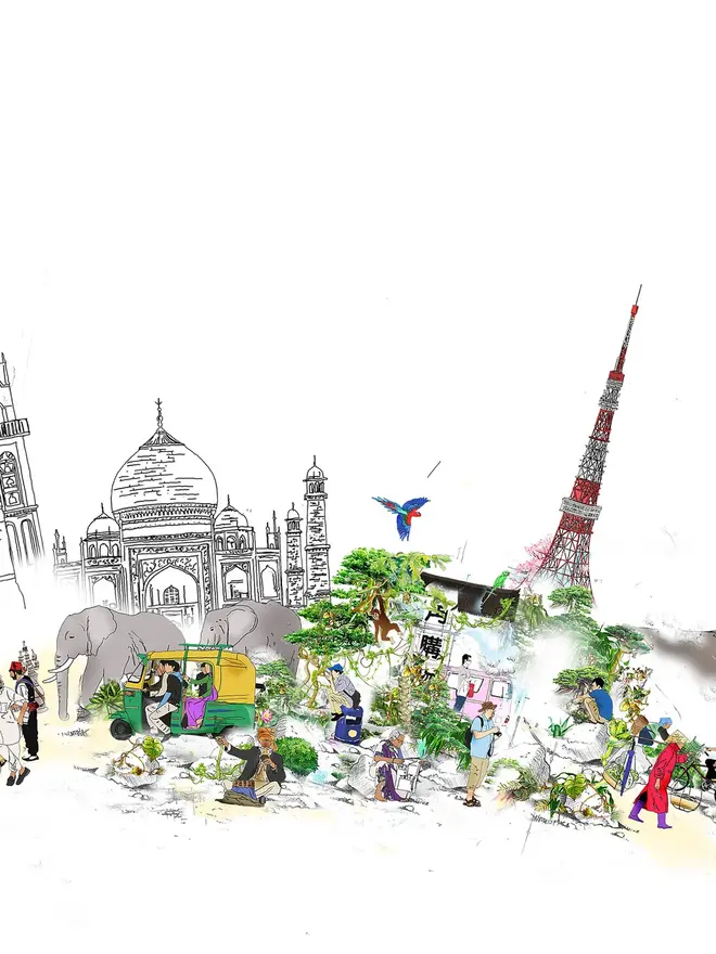 Close up image of Around The World In 80 Days Print