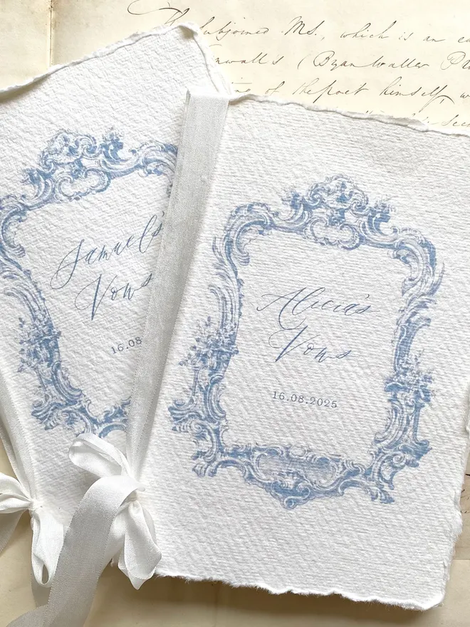 Baroque vow books on handmade paper