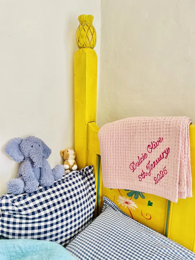 Personalised Embroidered Waffle Linen Baby Blanket