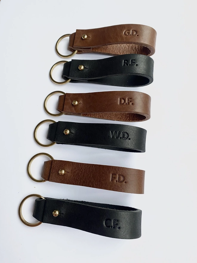 lack and brown personalised leather keyring