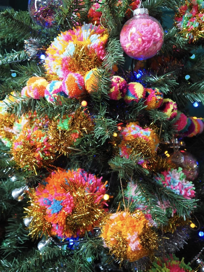 Multicolour Pom Pom Christmas Tree Garland