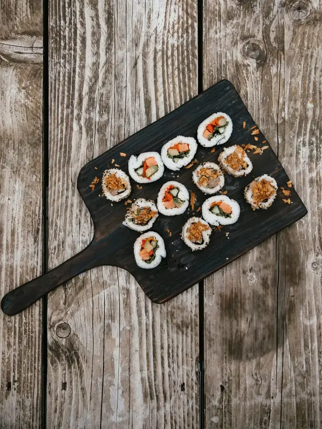Yakisugi board black charred with sushi