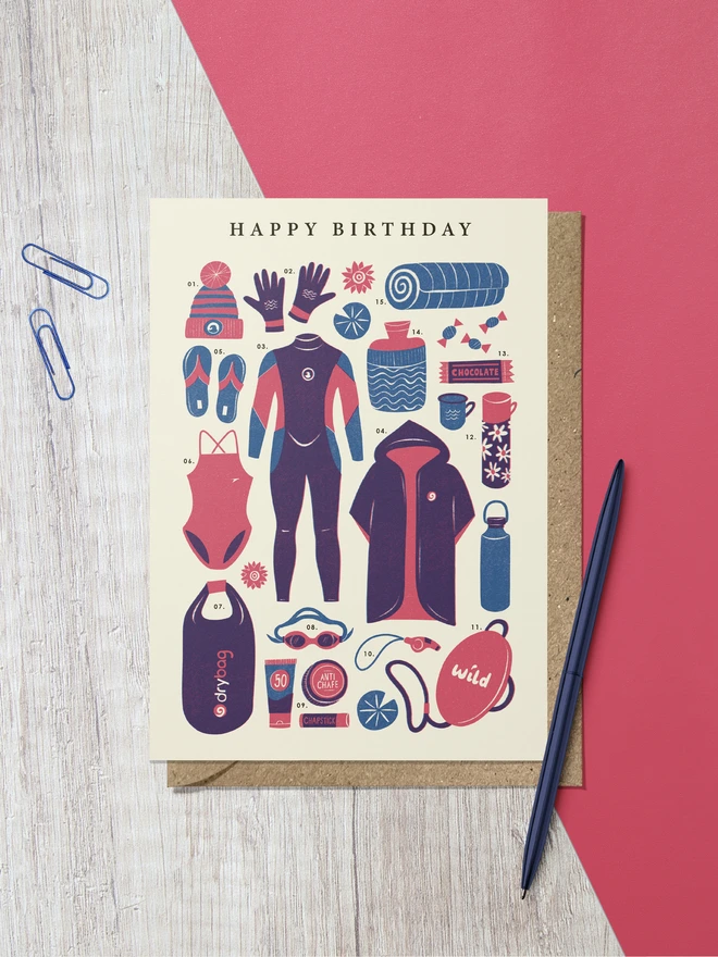 Wild swimming birthday card