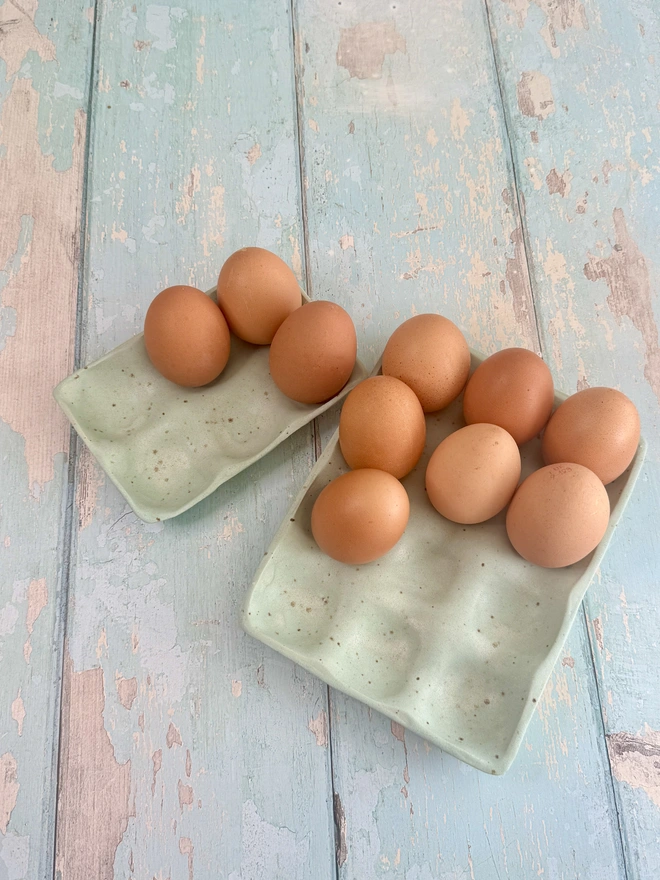 Ceramic Green speckled Egg Tray