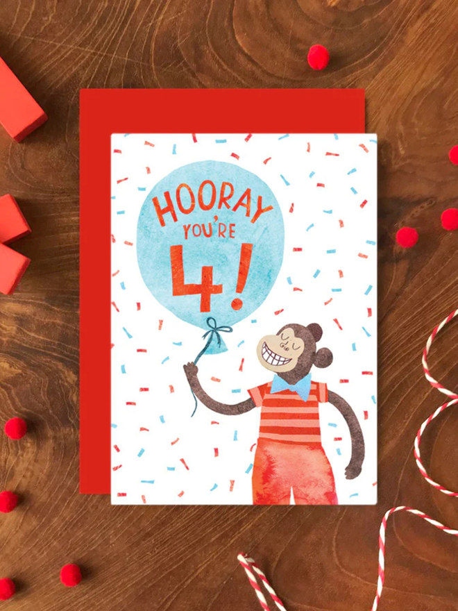 monkey 4th birthday card