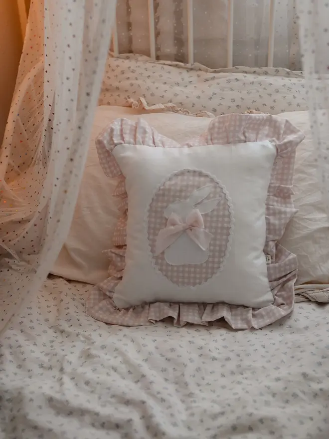 Bunny Nursery Pillow, Rabbit accent bedding, Soft bunny cushion, Girl's Room Decor, Cute Bunny Gift, Animal baby pillow,