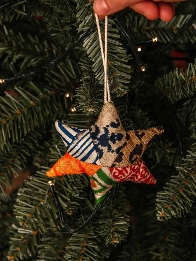 Upcycled Star decoration in tree