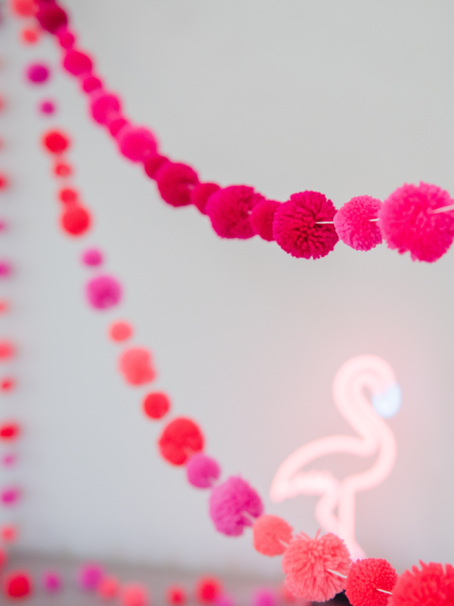 pom pom garland flamingo pinks 