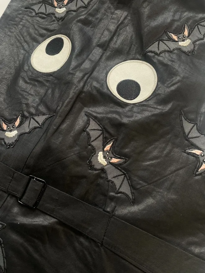 Bat Embroidered iron on patches and big googly eye patches.