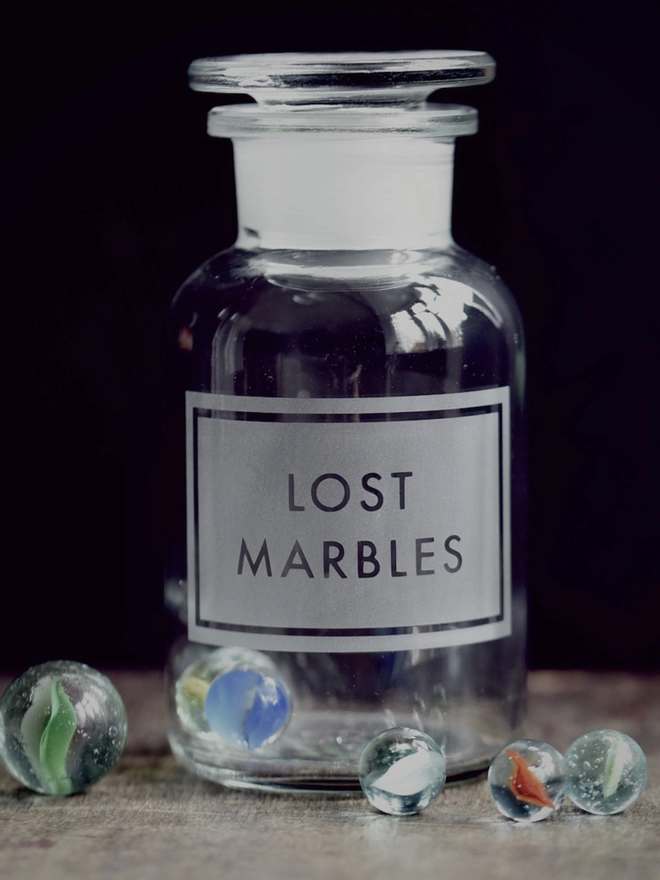 Lost Marbles Etched Glass Apothecary Jar