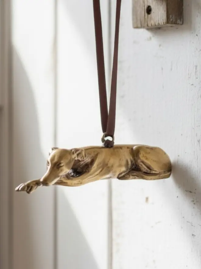 greyhound metal hanging decoration hanging from hook