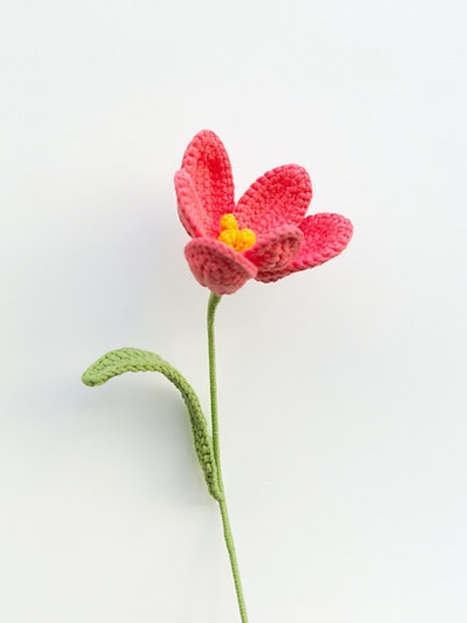 pink crochet tulip stem