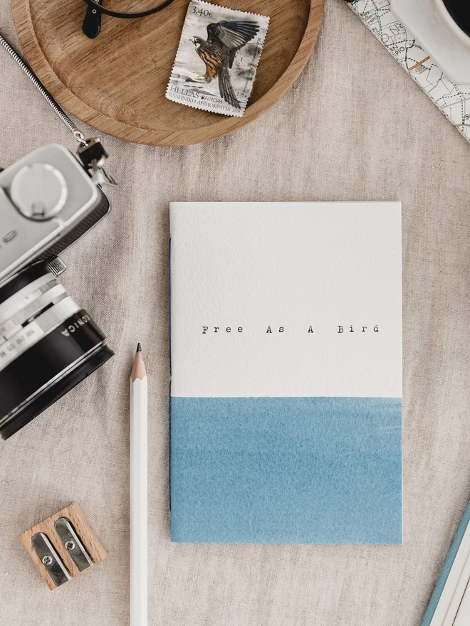 blue and white bird watching notebook