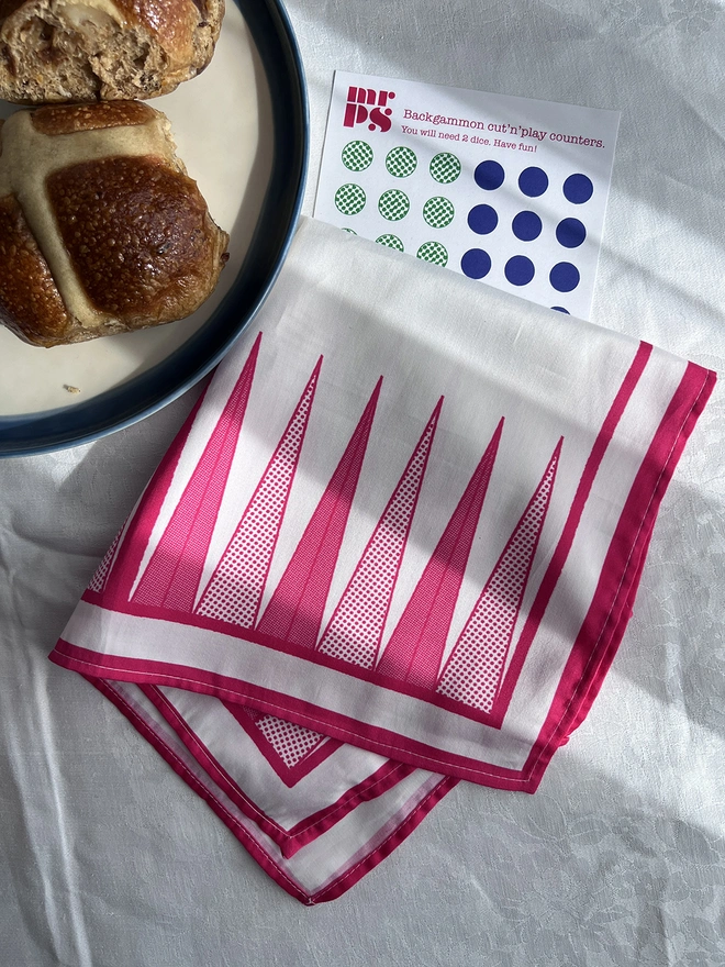 Backgammon game table napkin on an easter table