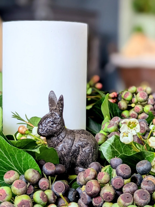 Small Cast Iron Bunny amongst the Spring Bulbs Planter