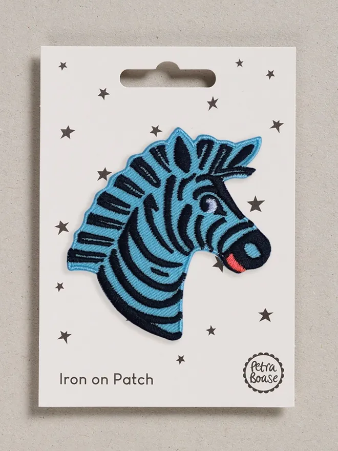 Zebra embroidered fabric iron on patch