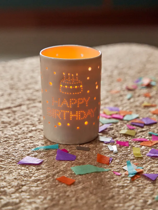 Happy Birthday Maxi Porcelain Tealight Holder