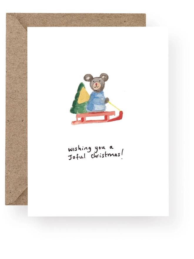 Sledging Bear Gold Foil Christmas Card Set of 6  