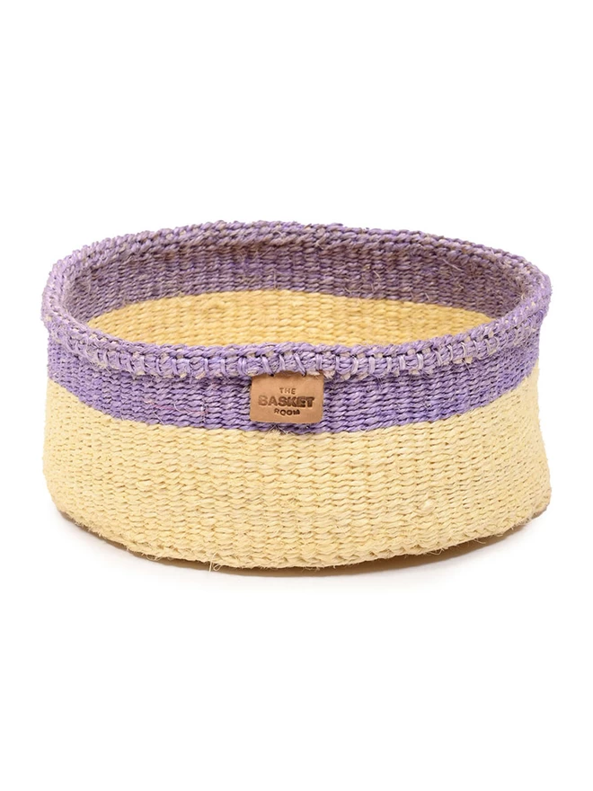 yellow and purple woven sisal bread basket