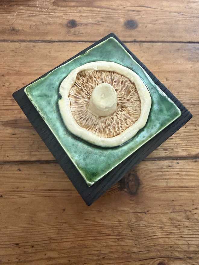 Oak pot with ceramic mushroom til lid