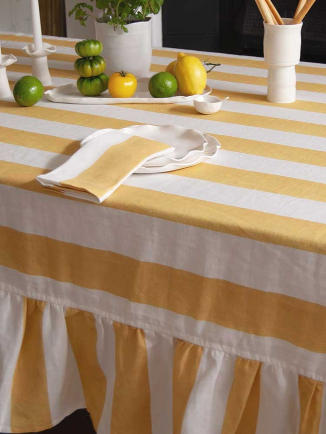 yellow stripe ruffle tablecloth