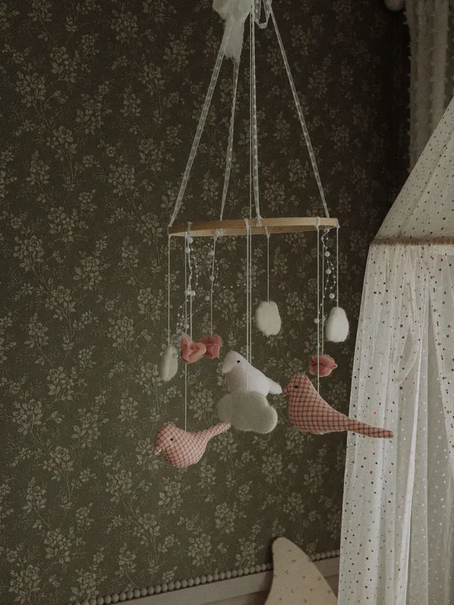Carousel Felt Baby Mobile, Pink Birds Crib Mobile