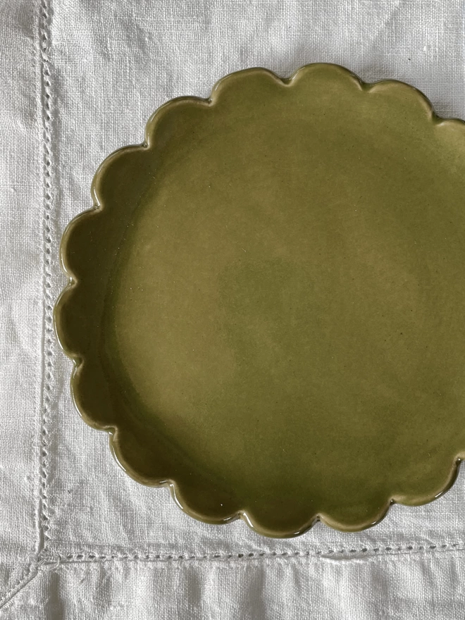 olive green camellia edge side plate
