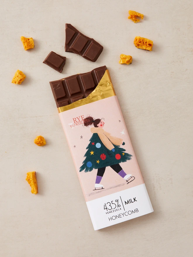 Festive Honeycomb Milk Chocolate Bar - 43.5% Venezuelan