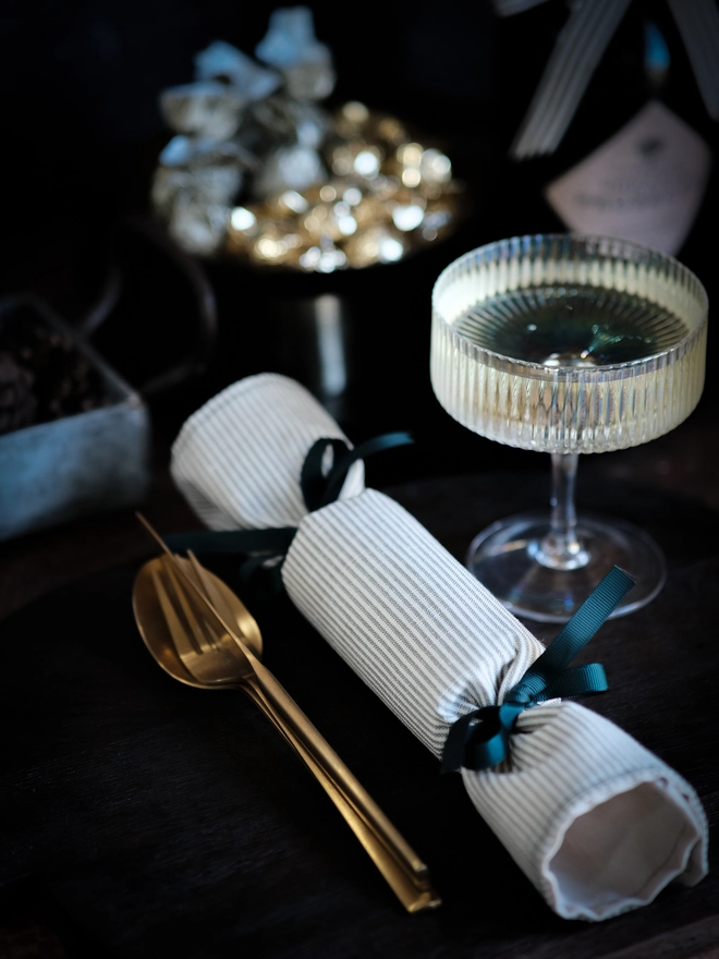 Reusable green pinstripe christmas cracker