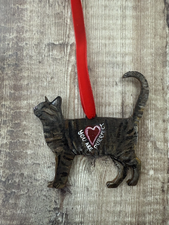 Valentines Tabby Cat Your are Purrfect hanging cat decoration 