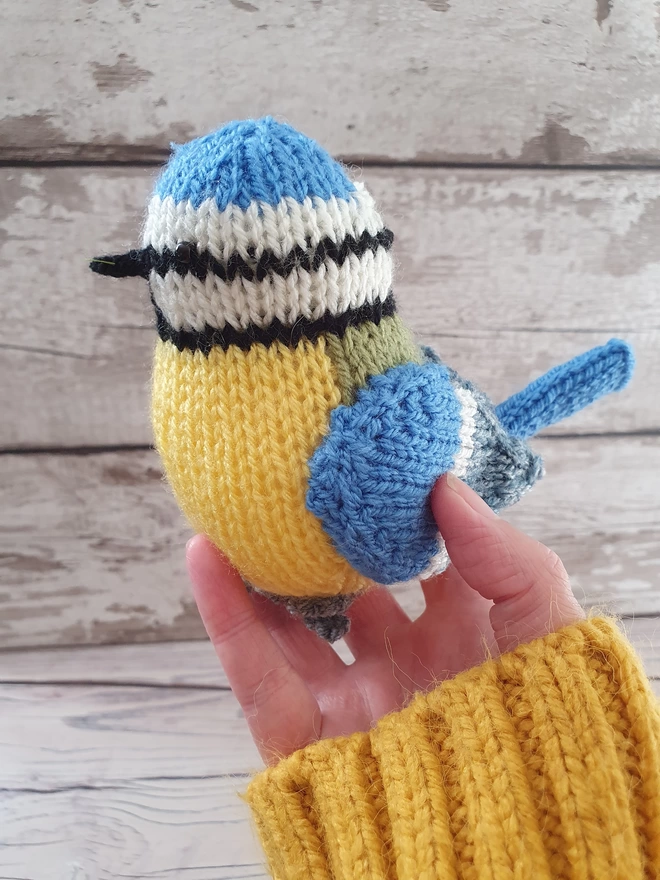Blue tit knitted toy
