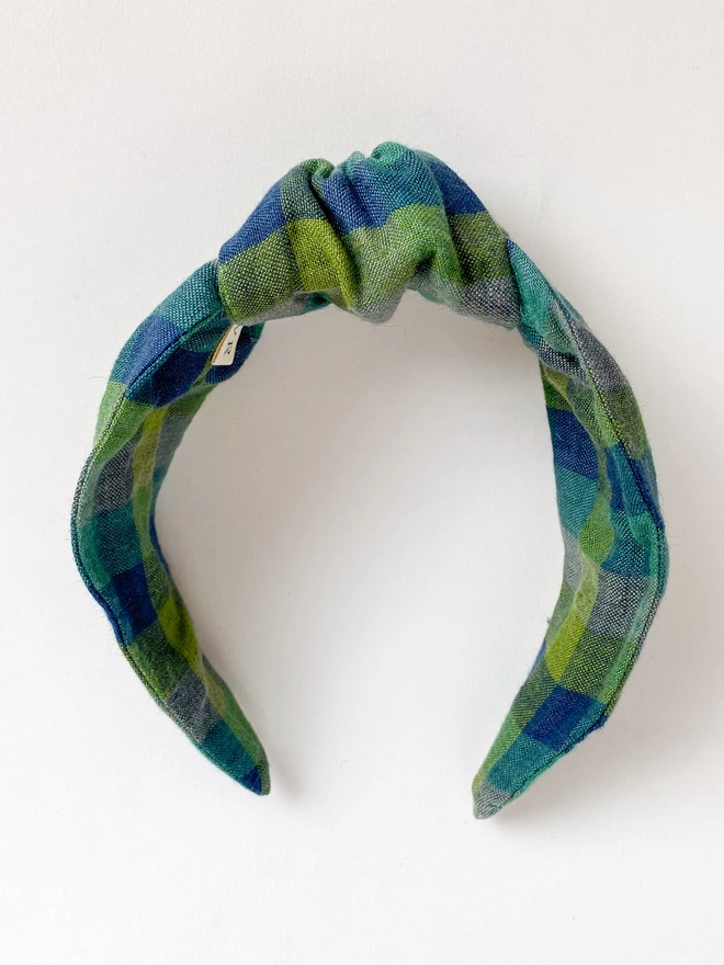 Green and blue linen headband