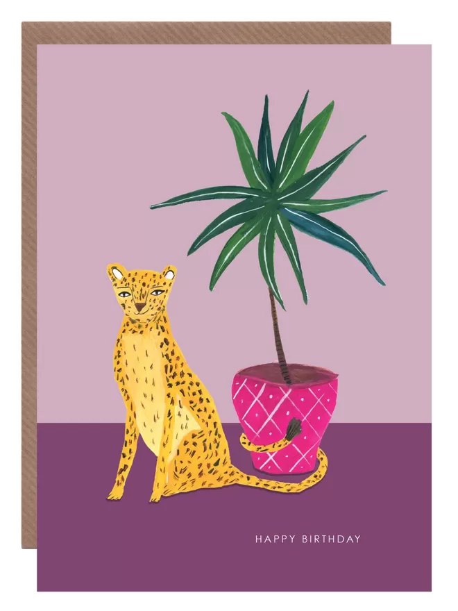 Leopard With Plant Birthday Card