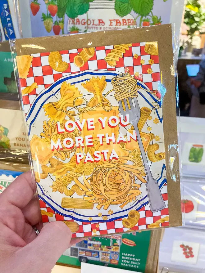 love you more than pasta greeting card