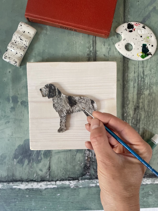 Italian Spinone Portrait block with detail being painted 
