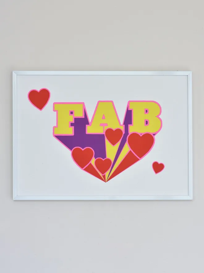 fab print framed on white wall