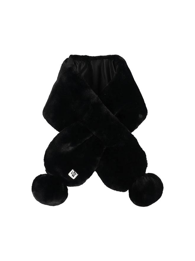 Kids winter faux fur scarf black