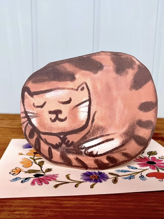 Curled Up Cat Card