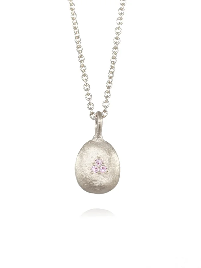 Silver Pink Sapphire Pendant Necklace