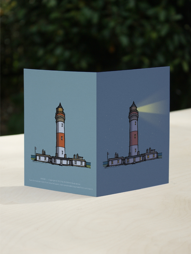 night and day scottish lighthouse illustrated card