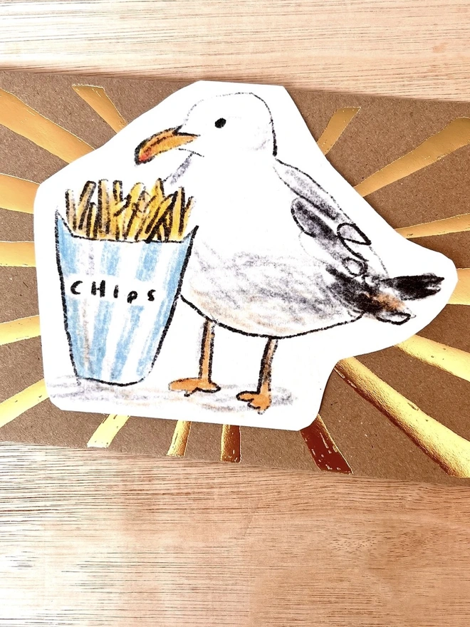 Seagull And Chips Seaside Card 