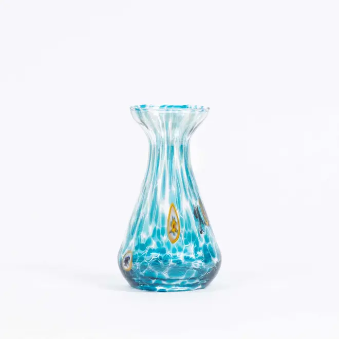 piccolo, curve shaped blown glass vase in aquamore / turquoise