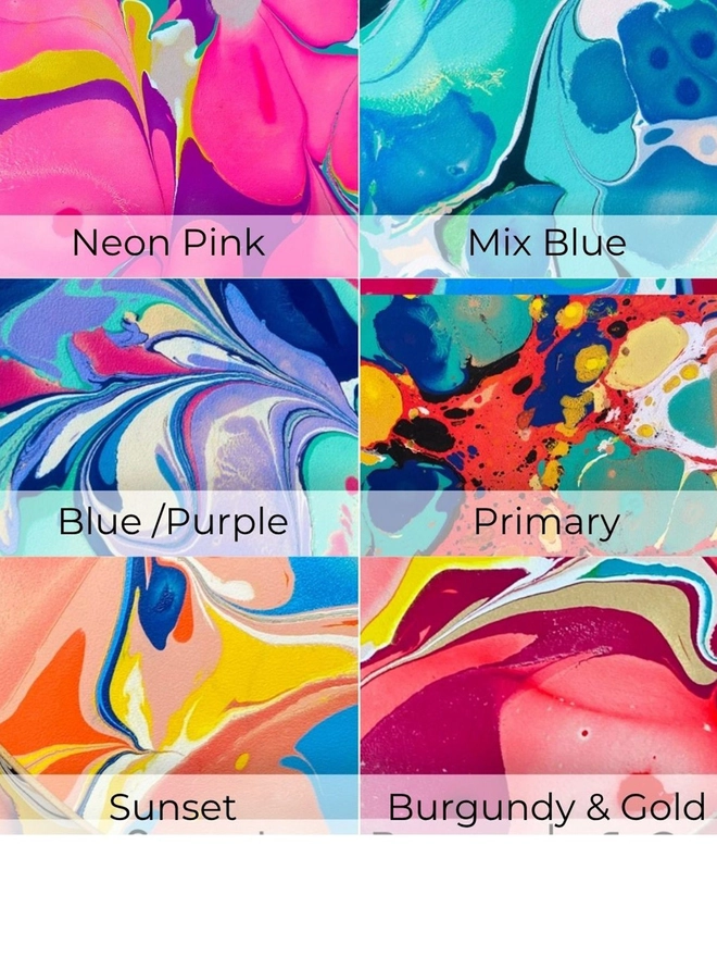 Marbling colour options for leather bag